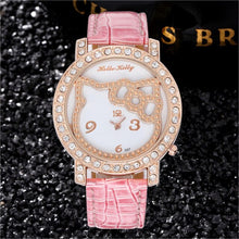 Load image into Gallery viewer, New Design Crystal Hello Kitty Watch Ladies Fashion Casual Leather Strap Watch Cute Kitty Quartz Bracelet Clock  Drop Shipping